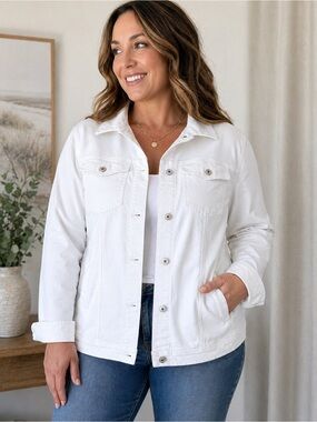 National White Denim Jacket, Plus Size